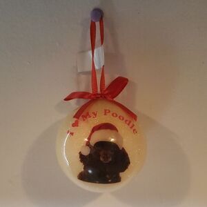 I Love My Poodle Holiday Ornament - Cream and Red